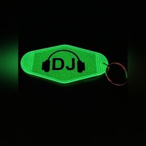 Handmade Glow In The Dark DJ Music Motel Keychain UV Resin Sealed Custom Keyring